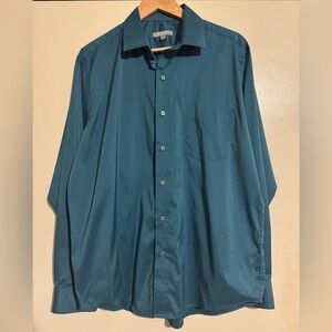 Cole Haan Grand Series Teal Button-Up Shirt long sleeve small checkered Large